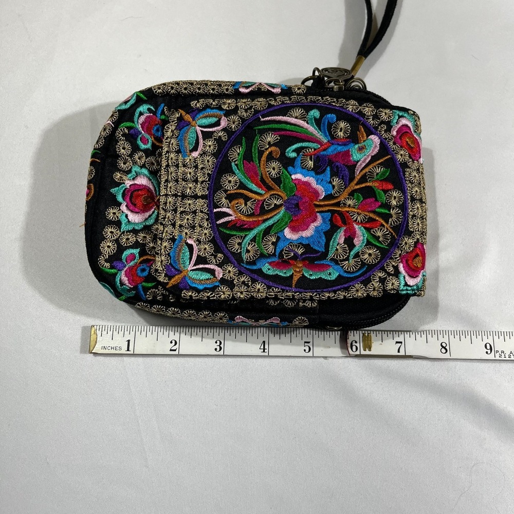 Bohemian Embroidered Floral Crossbody Bag Wristlet Hmong Style Purse - Picture 7 of 9